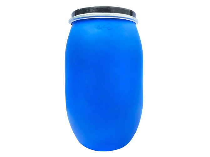 Barril de polietileno con Tapa y Aro hermético, barril de color azul con tapa de color negro
